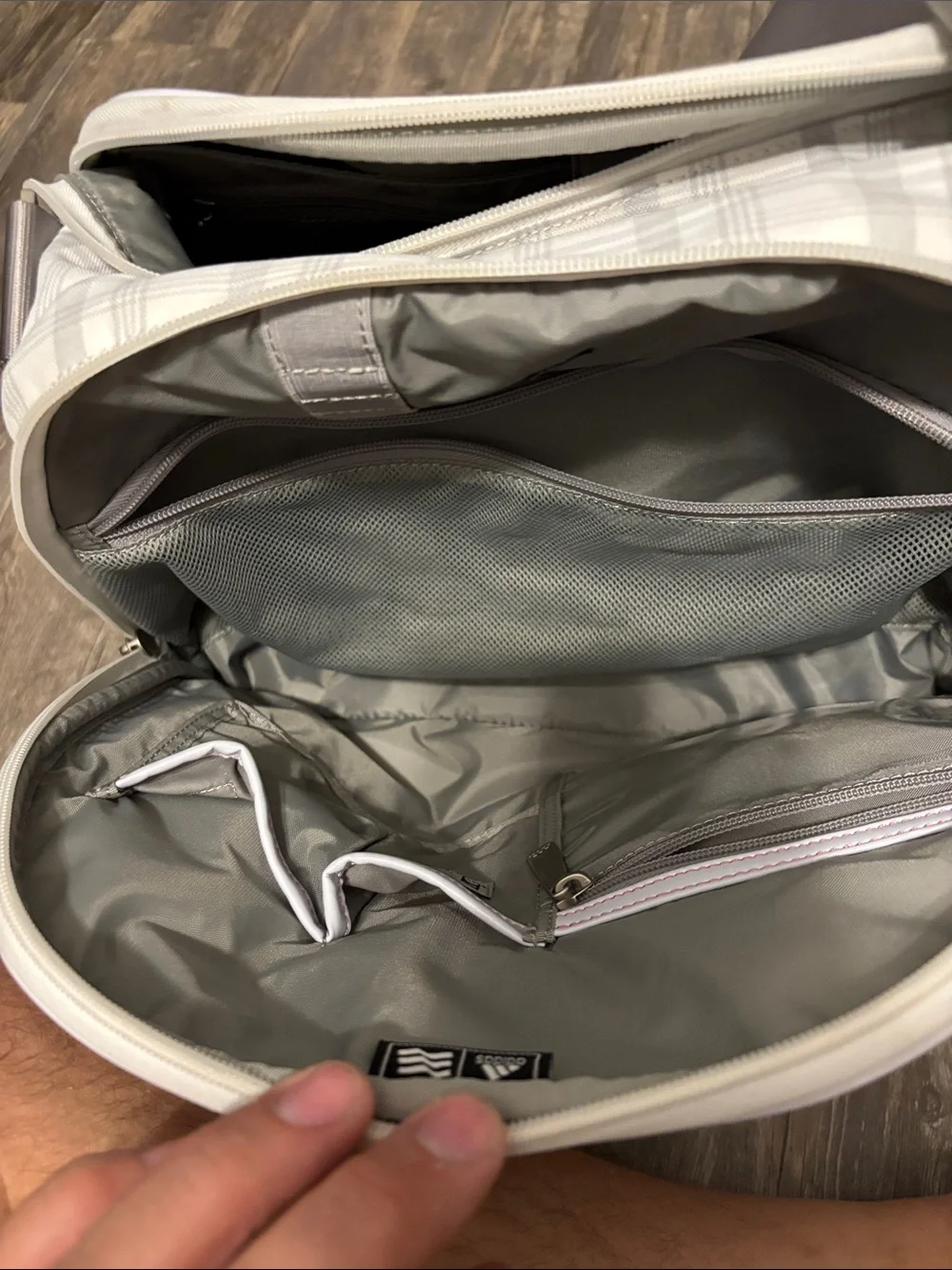 adidas White and Light Gray Plaid Messenger Bag / golf bag unisex